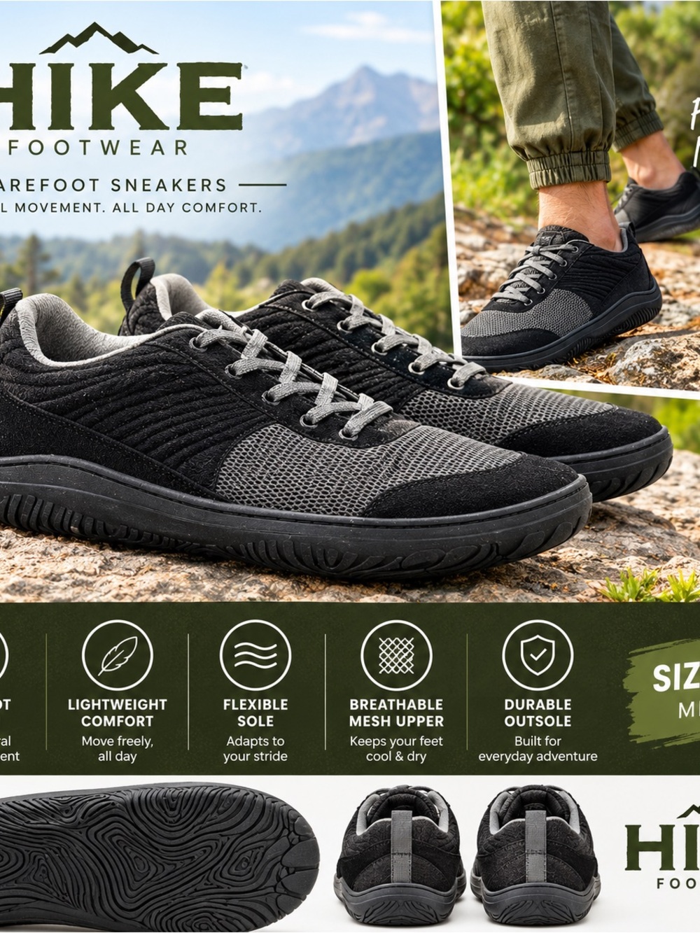 HIKE Footwear Altra Prime Mens Barefoot Hiking Shoes Black EU 43 US 10 NWT